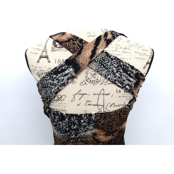 Animal Print Beaded Halter Maxi Dress Sexy Cross Back Design & Stretch Fabric - Picture 7 of 10